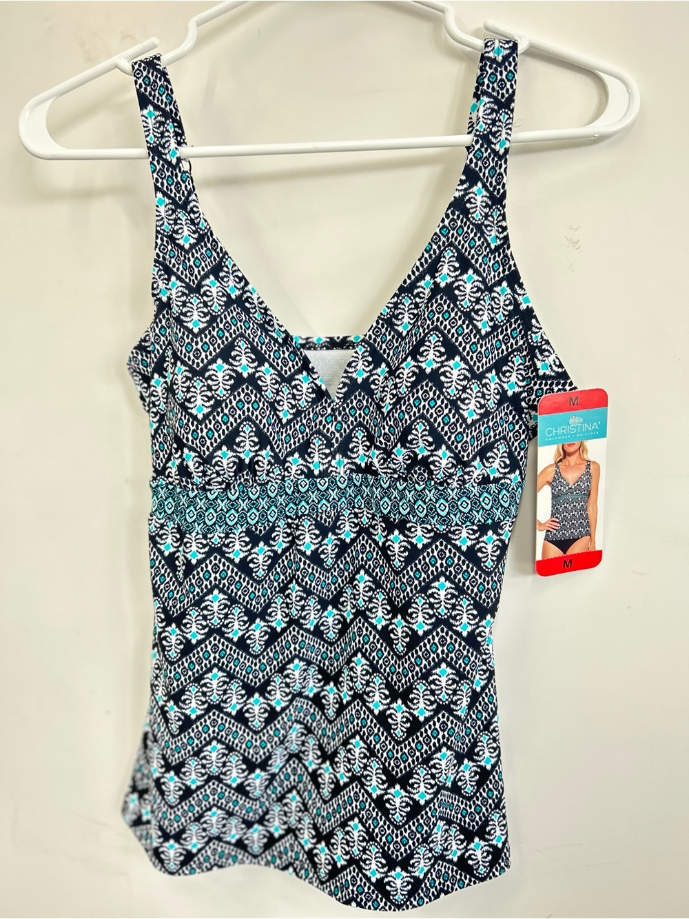 Christina Navy & Aqua Geometric Tankini Top